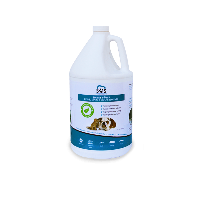 hypoallergenic all-in-one solution cleans and deodorizes urine, faeces, vomit, blood, and odors from hard and soft surfaces