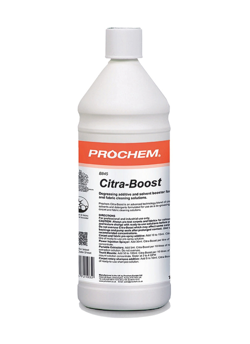 Solvent based cleaning additive which can be added to pre-spray, extraction detergent or shampoo solutions to boost cleaning power for tough jobs.