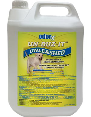 Odor X Un-Duz-It Unleashed removes tough pet urine odors and stains from virtually any surface.