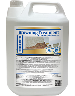 Chemspec Browning Treatment reduces browning caused by excessive moisture and bleeding on jute-backed materials. Use on both upholstery and carpets