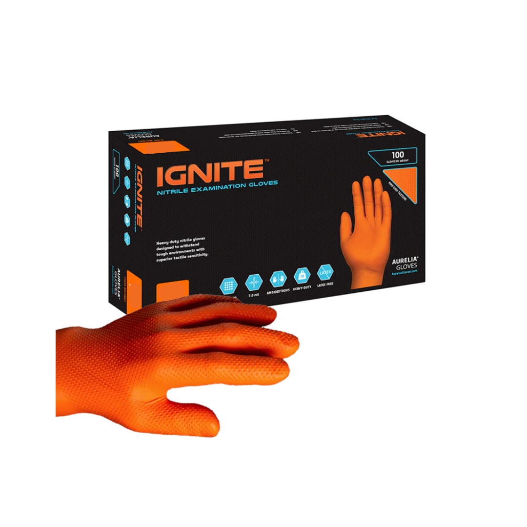 Premium quality Orange Nitrile examination gloves that offer greater tensile strength and protection than both Latex and Vinyl.
