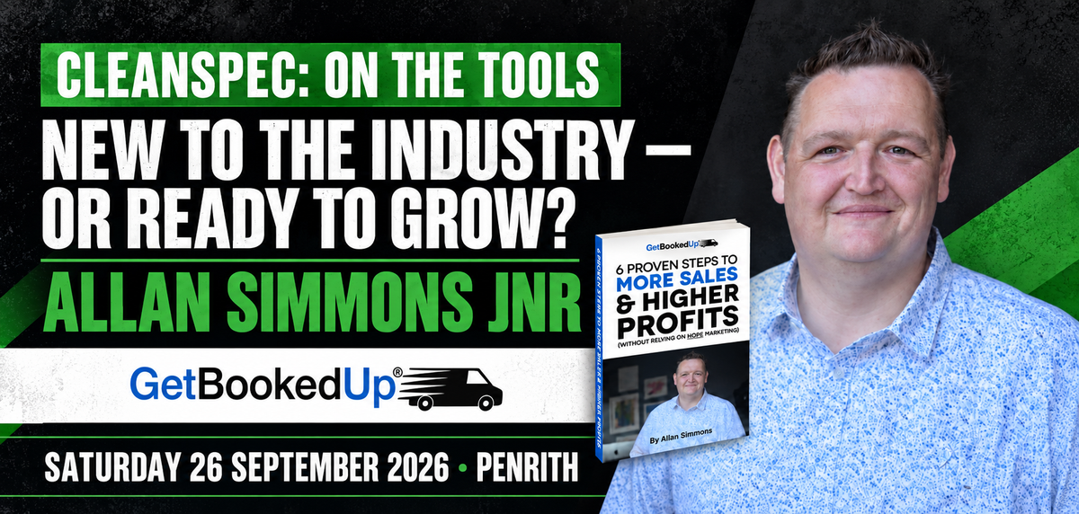 Carpet cleaning industry favourite Allan Simmons Jnr, founder of Get Booked Up, joins Cleanspec: On the Tools to share practical business and marketing advice built on decades of real industry experience.   