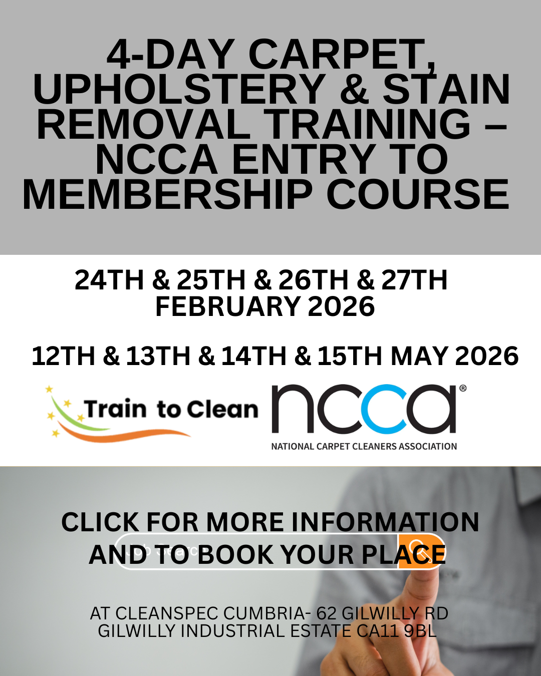 4-Day Carpet, Upholstery & Stain Removal Training – NCCA Entry to Membership Course (UK)