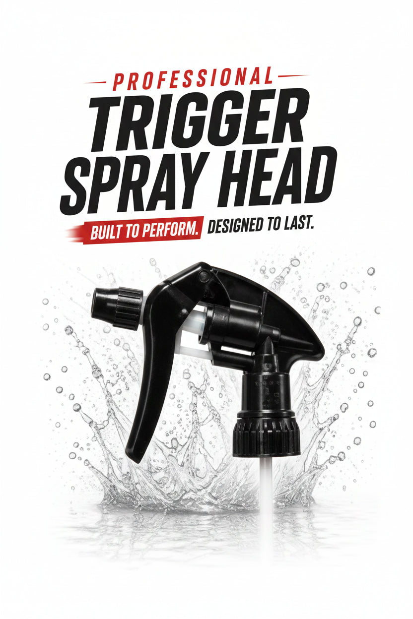 Trigger spray head with water splash on a black background