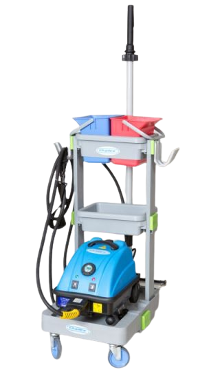 The Janitorial Steam System comprises of a powerful steam cleaner called a Jet Steam Professional, Janitorial Trolley and Steam Mop