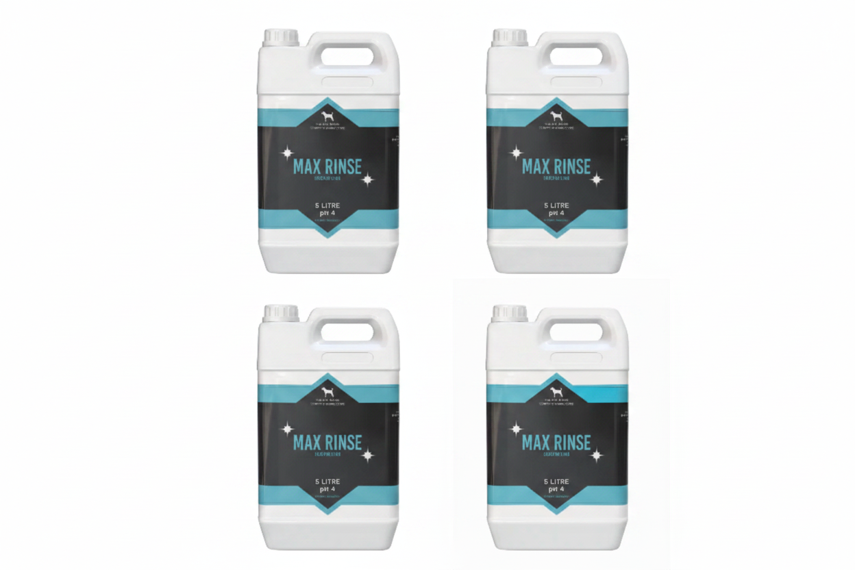 Four jugs of Max Encapsulating Acidic Rinse, each marked with the brand and product name, against a white background.