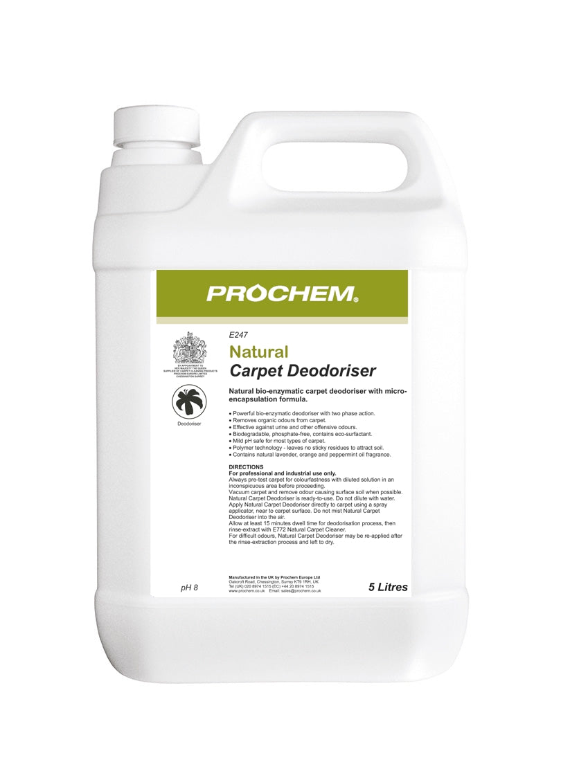 Prochem Natural Carpet Deodoriser a biological deodoriser for carpets. Based on natural bio cultures that digest organic odour