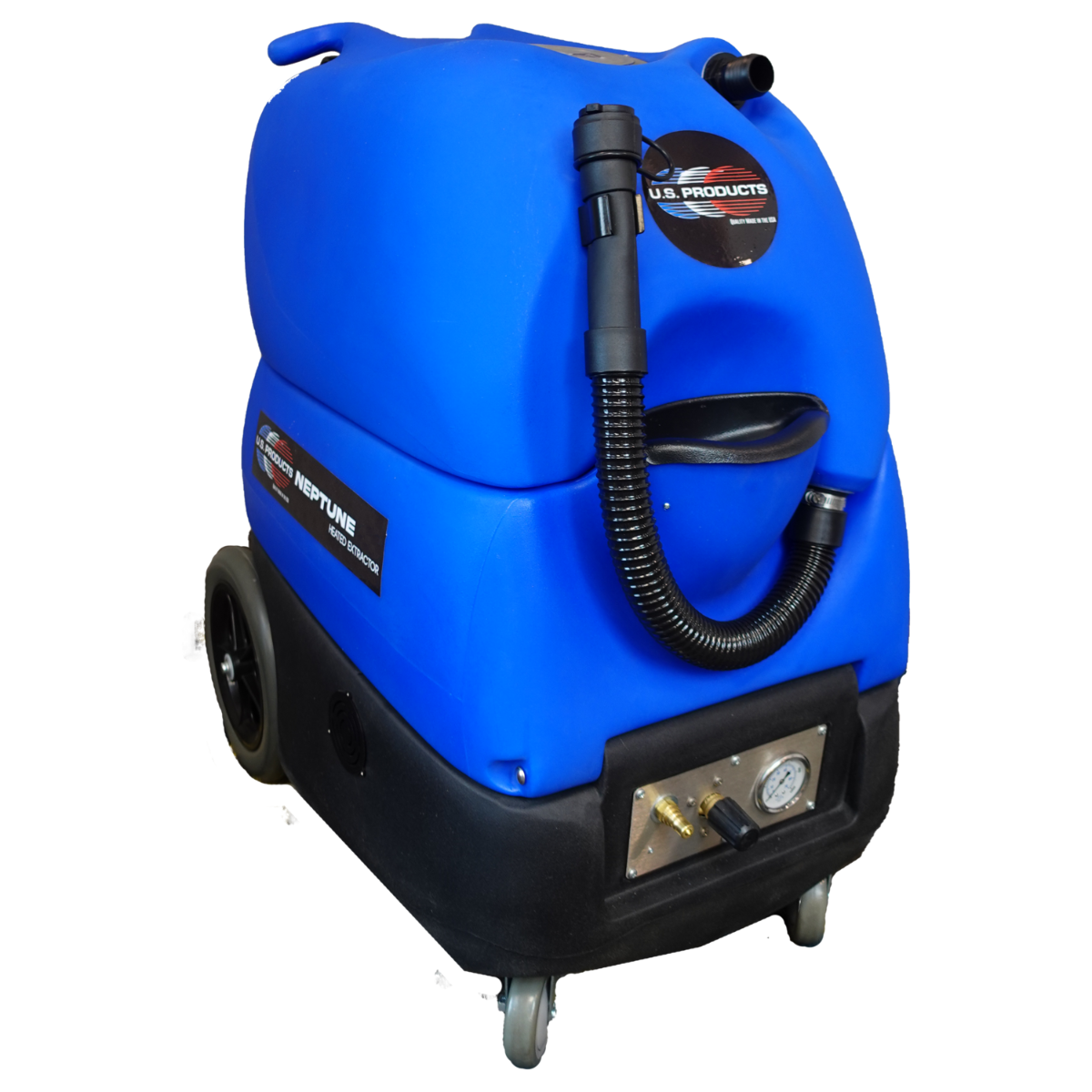 The U.S. Products Neptune 1200 multi-surface extractor with adjustable 400-1200 psi is designed to meet the needs of the hard surface cleaning professional. Designed and built in the&nbsp;USA, The 1200 will deep clean even the most porous surfaces, and the powerful 5.7" 3 stage vacuum will quickly recover water. The NEW 15 gal./min auto dump pump cuts cycle time by 70 % vs. the old model and the NEW exterior pressure relief valve is easier than ever to access. With unmatched customer&nbsp;service and suppor