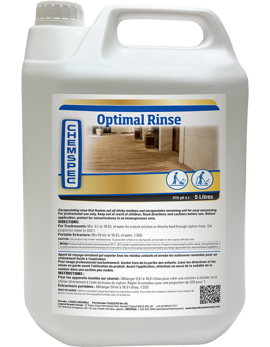 Chemspec Optimal Rinse a revolutionary rising agent that is designed to provide a complete and thorough cleaning experience.