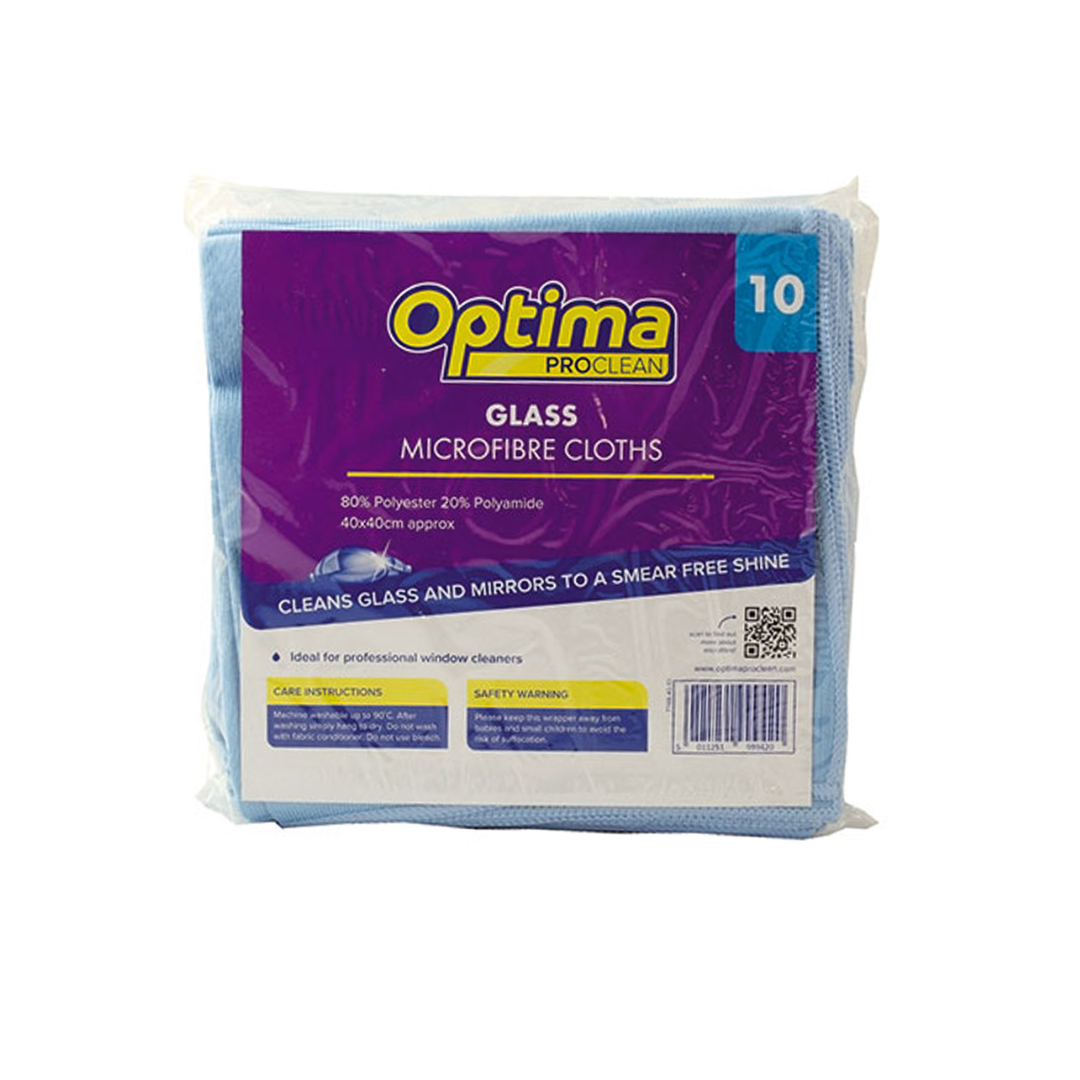 Optima Microfibre Glass Cloths 40 x 40cm – Pack of 10