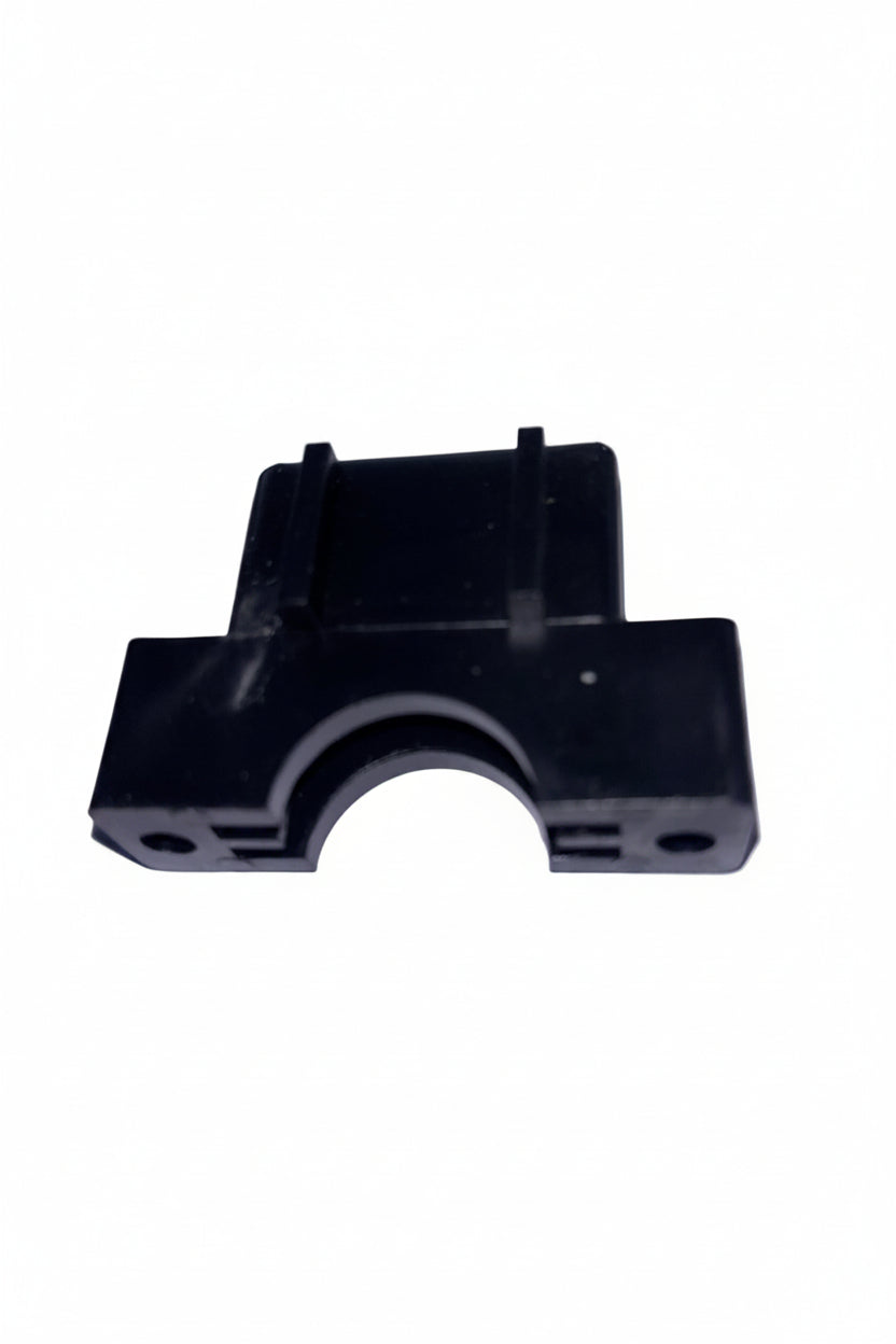 Black mechanical component on a gray background