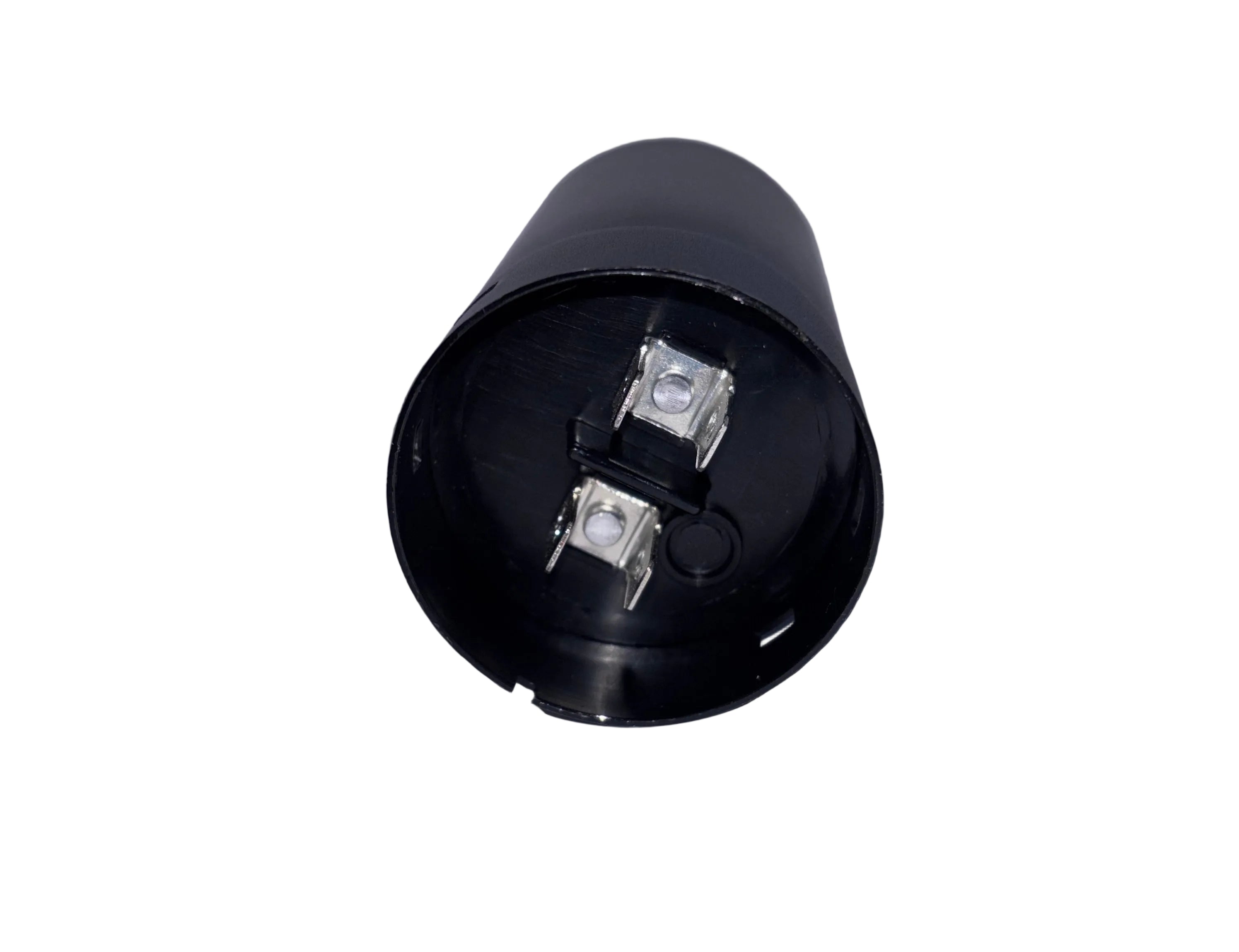 Black light fixture with two clear bulbs on a white background
