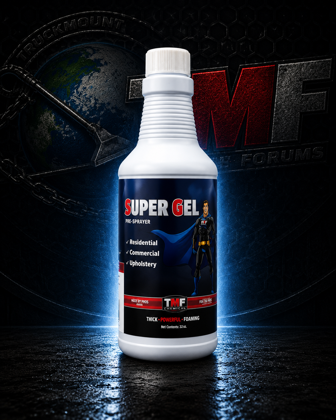 Super Gel bottle with TWF logo on a dark background