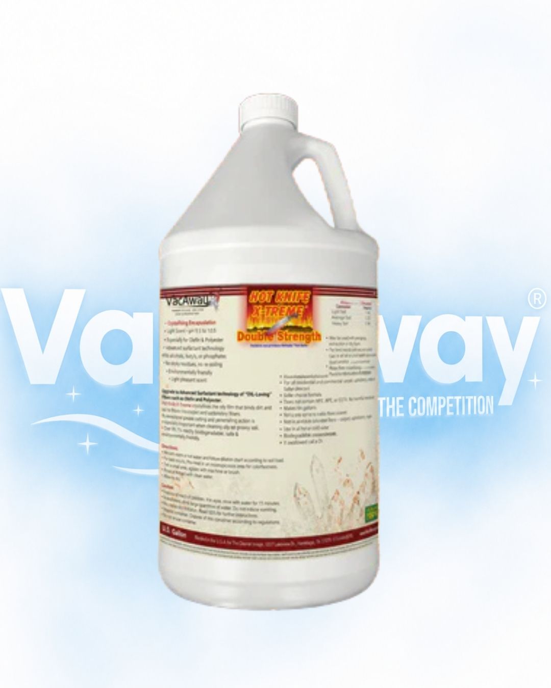 Gallon container of a cleaning product with 'Vavay' branding on a light blue background.