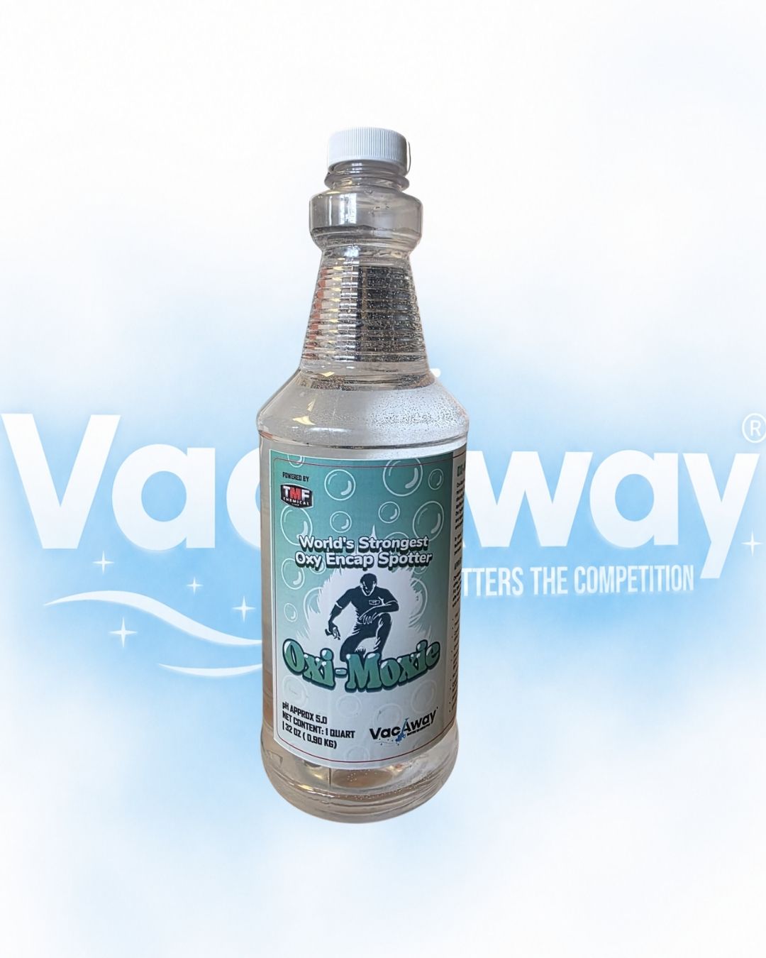 Bottle of Vaqway Oxi-Maxx with a blue gradient background