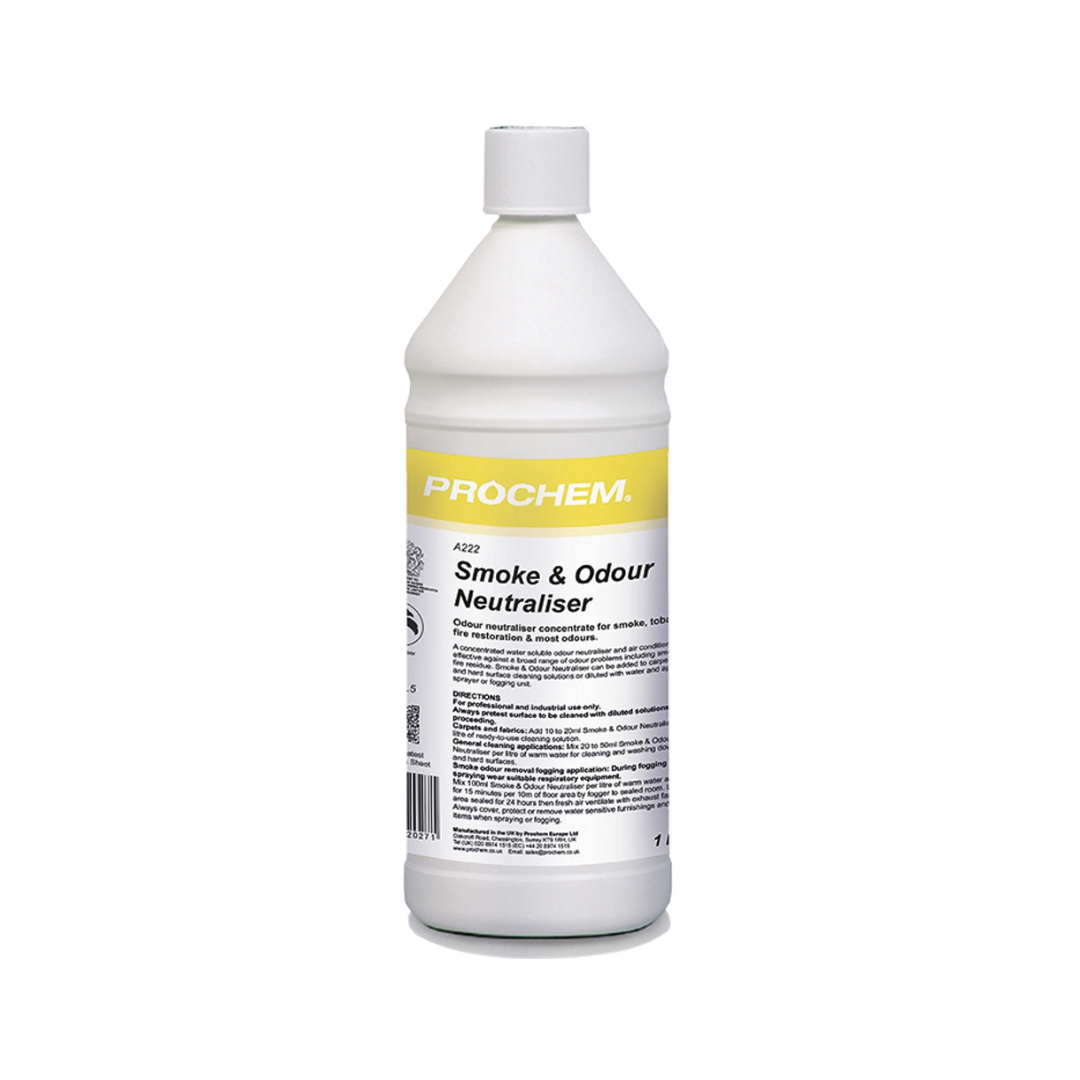 Prochem Smoke & Odour A highly concentrated odour neutraliser for smoke and odour contaminated carpets, fabrics and hard surfaces.