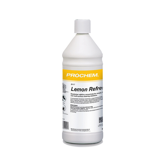 Prochem Lemon Refresh a concentrated fragrance additive which can be added to extraction, shampoo or any general cleaning solution.