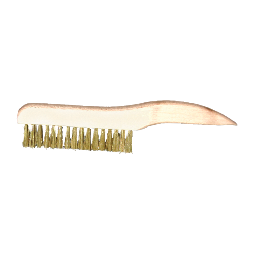 Handheld brush with metal bristles on a white background