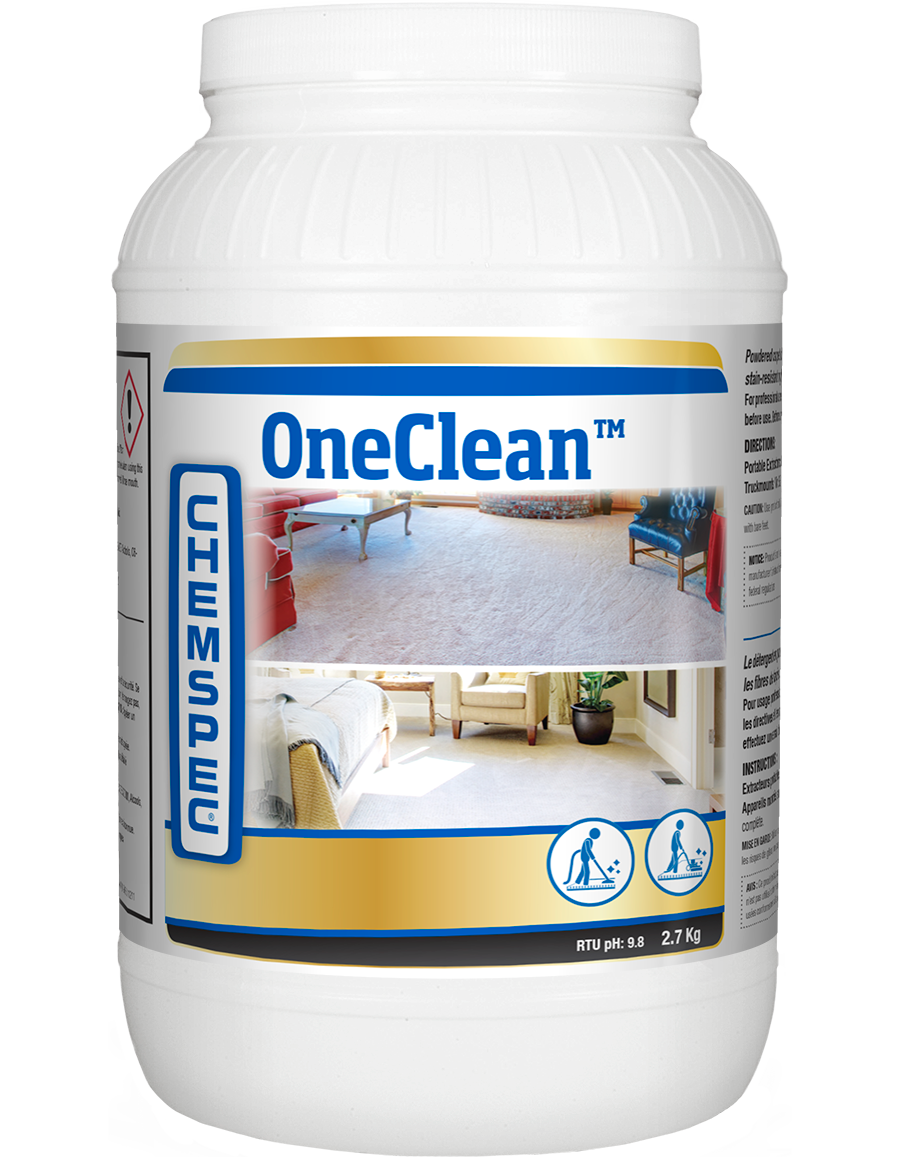 Chemspec One Clean Powder low foaming detergent super concentrated for high performance results on all carpet types. Use in portables or truck mounts