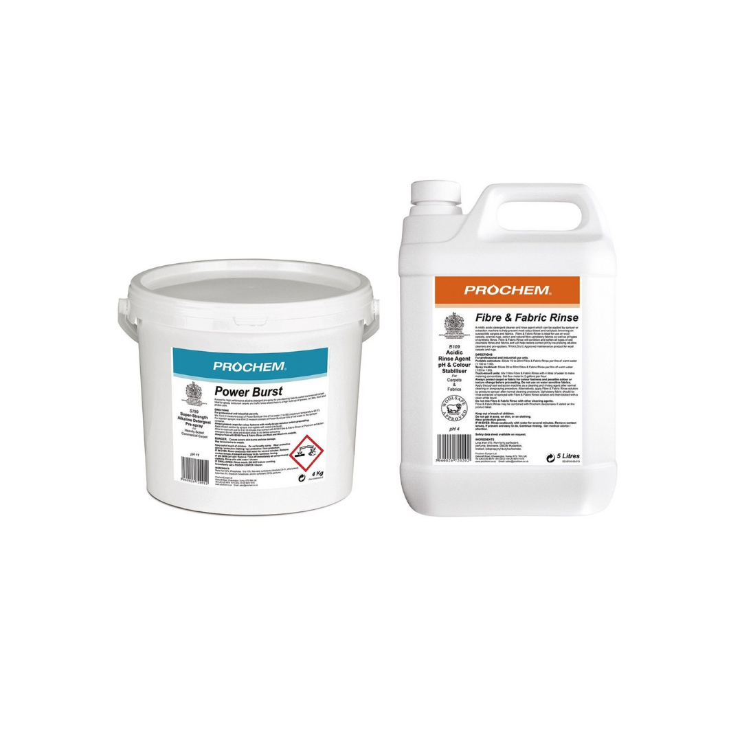 Buy Power Burst and Fibre & Fabric together at a great price. Power Burst an alkaline detergent and Fibre & Fabric Rinse an acidic rinse agent