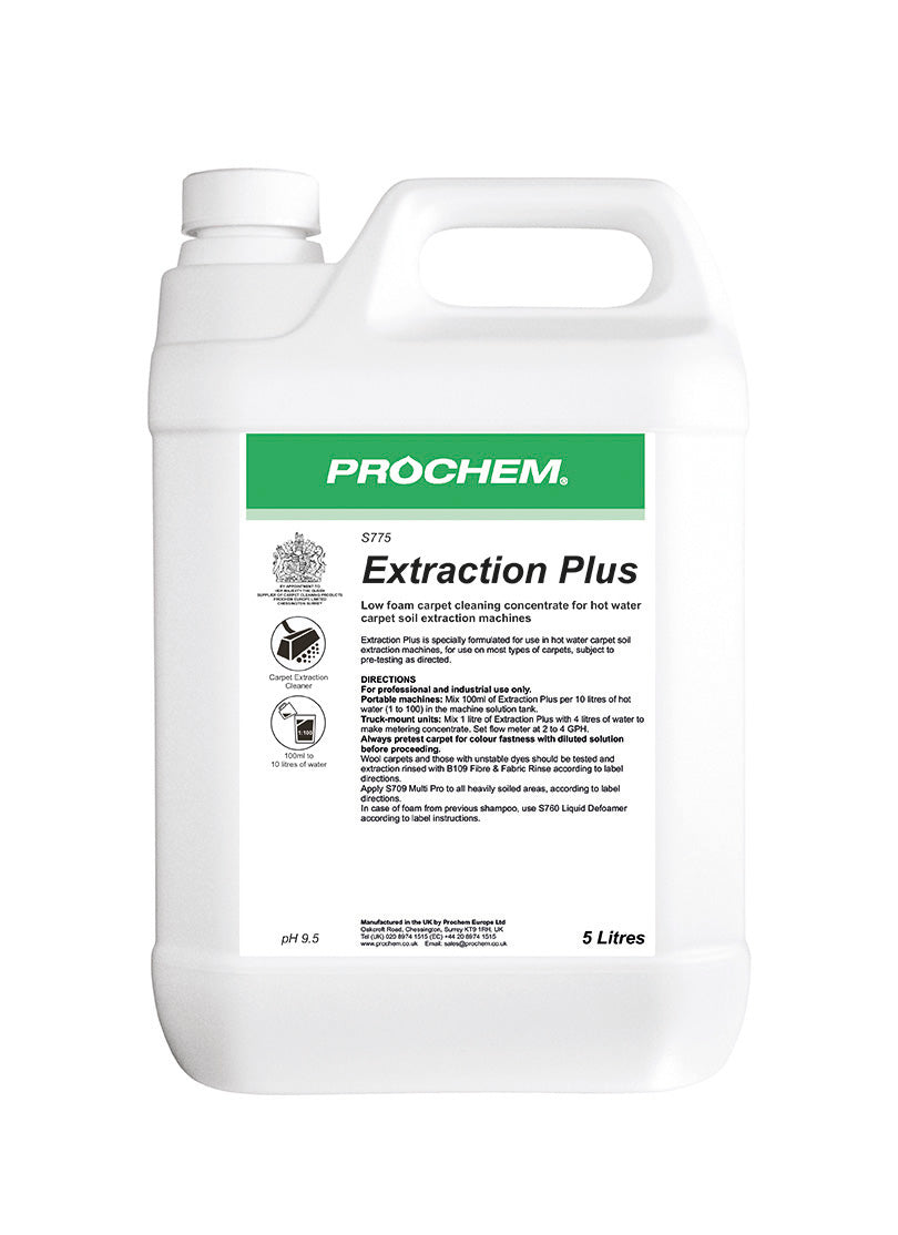 Prochem Extraction Plus  a professional low foam cleaning concentrate for carpet soil extraction machines.